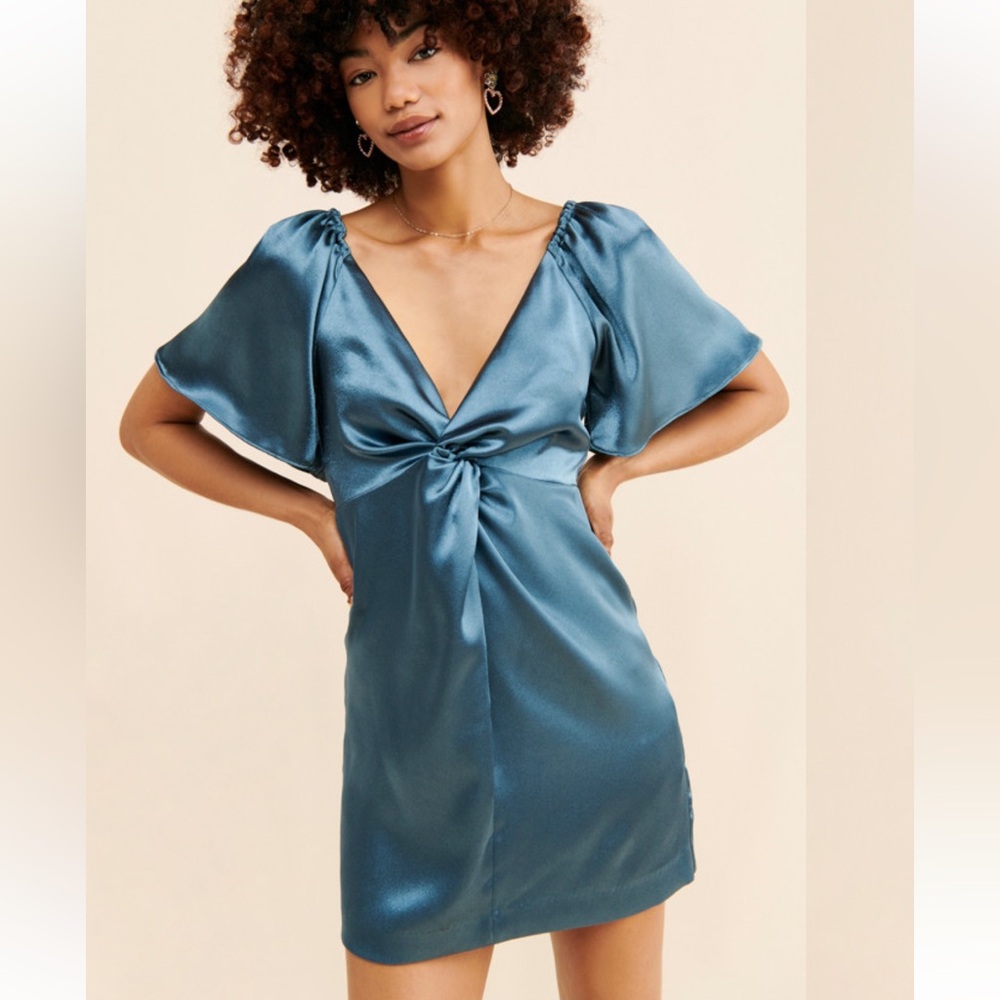 Free People Holly Mini Dress Teal Blue